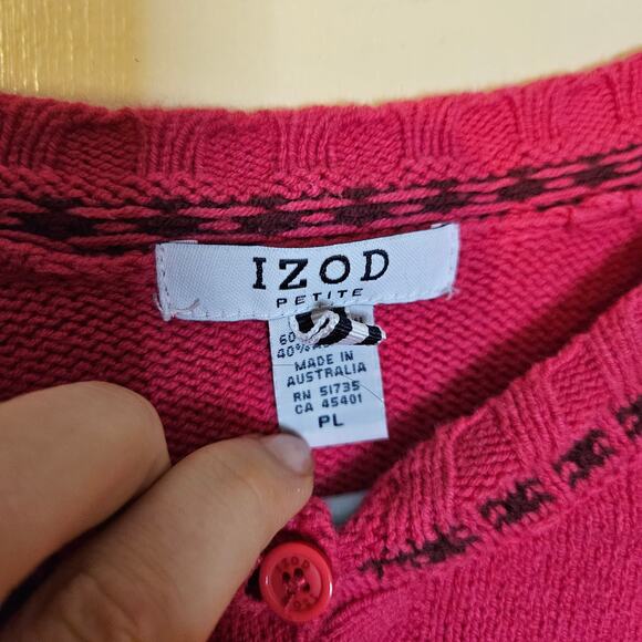 IZod Size Petite Large PL Pink Sweater Button Up Long Sleeve Cardigan Winter - Picture 6 of 10